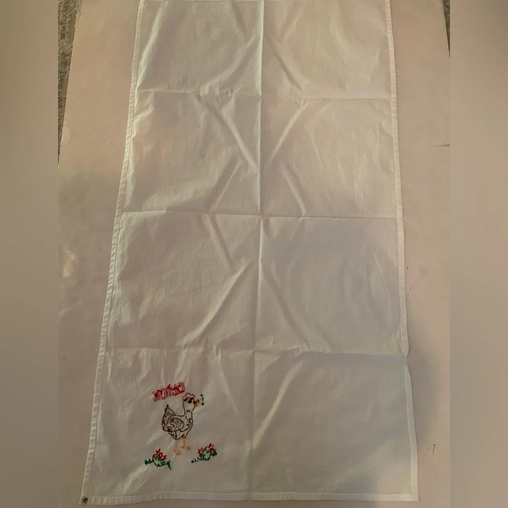 Vintage Hand Embroidered Chicken Design Flour Sack Kitchen Towels Set Of 5